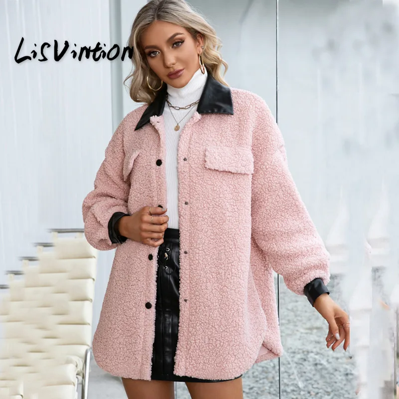 Женская куртка из искусственной овчины с длинным рукавом и лацканами | одежда