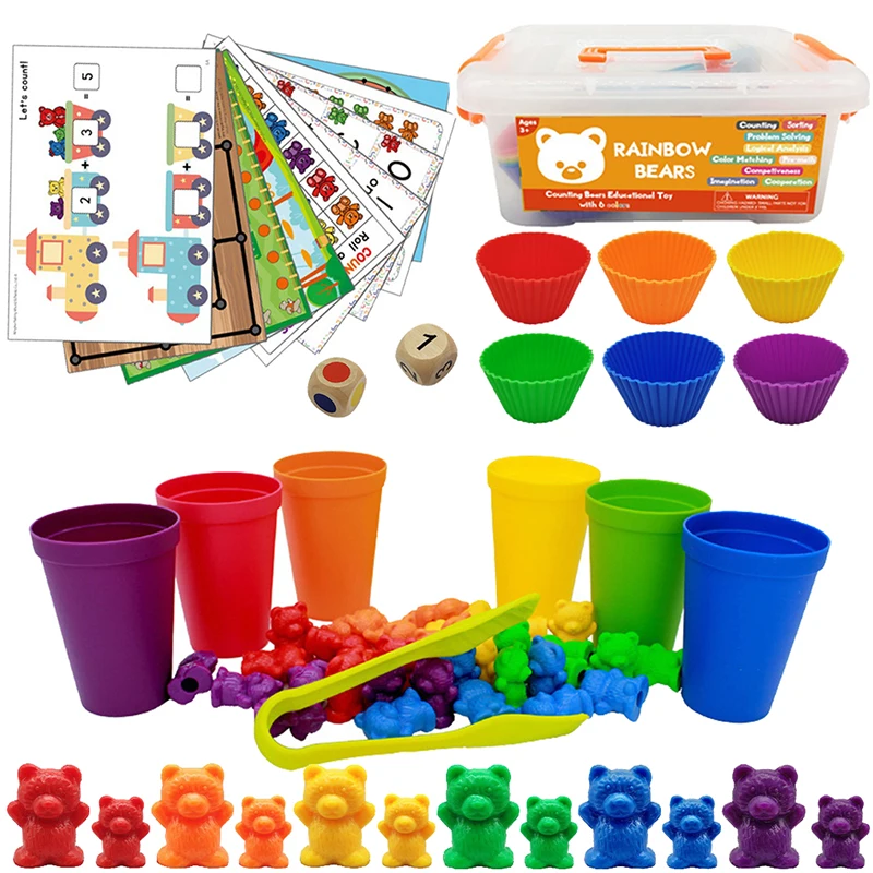 

Montessori Toys Box Rainbow Stack Cups Counting Bears Color Weights Sensory Toys Baby Mintessori Educational Toys Games Kids