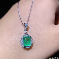 kjjeaxcmy fine jewelry 925 sterling silver inlaid natural emerald womens luxury fashion square gem pendant necklace support det