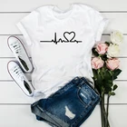 Женская футболка в стиле Харадзюку, летняя футболка с принтом сердцебиения, с круглым вырезом, 2020