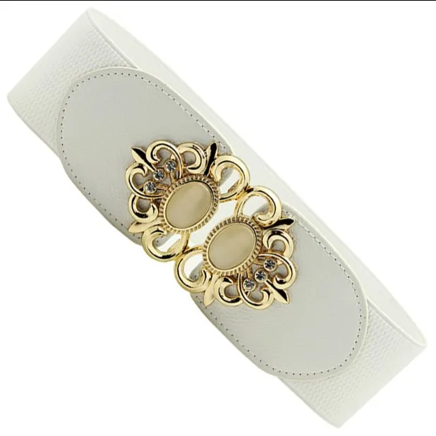 Женский эластичный широкий ремень с золотой пряжкой женский цельнокроеный для