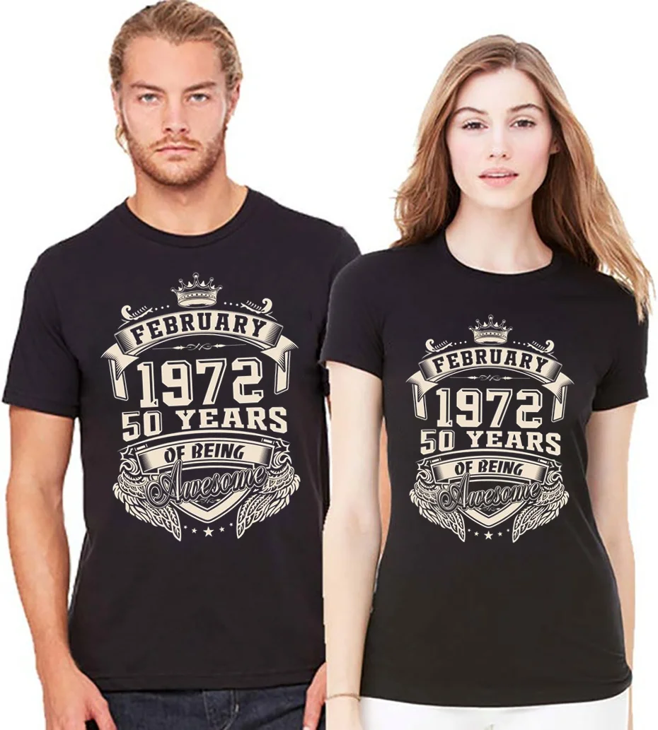 

Vintage Born In February 1972 50 Years Of Being Awesome T Shirt Women Big Size Cotton Short Sleeve Custom Shirt Men 70s Clothing