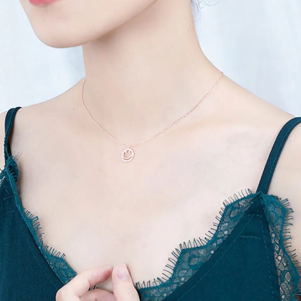 S925 Серебряное ожерелье с улыбающимся лицом гипоаллергенное для женщин подвеска