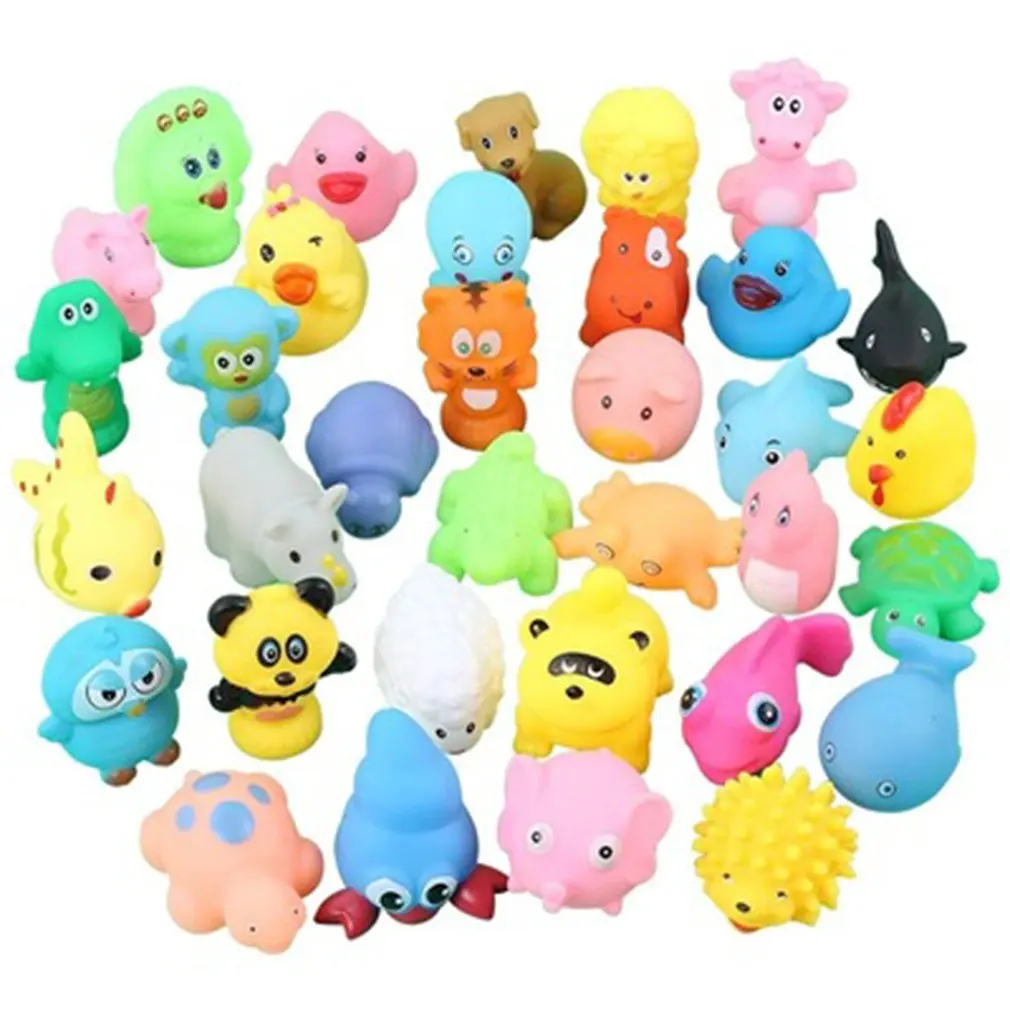 10 Pcs Cute Animals Swimming Water Toys Colorful Soft Rubber Float Squeeze Sound Squeaky Bathing Toy For Baby Bath Toys