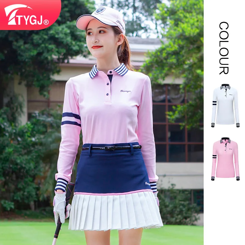 

TTYGJ Golf Training Long Sleeve T-shirt Women's Autumn Korean Collar Slim Sporty Running Fast Dry Casual Top