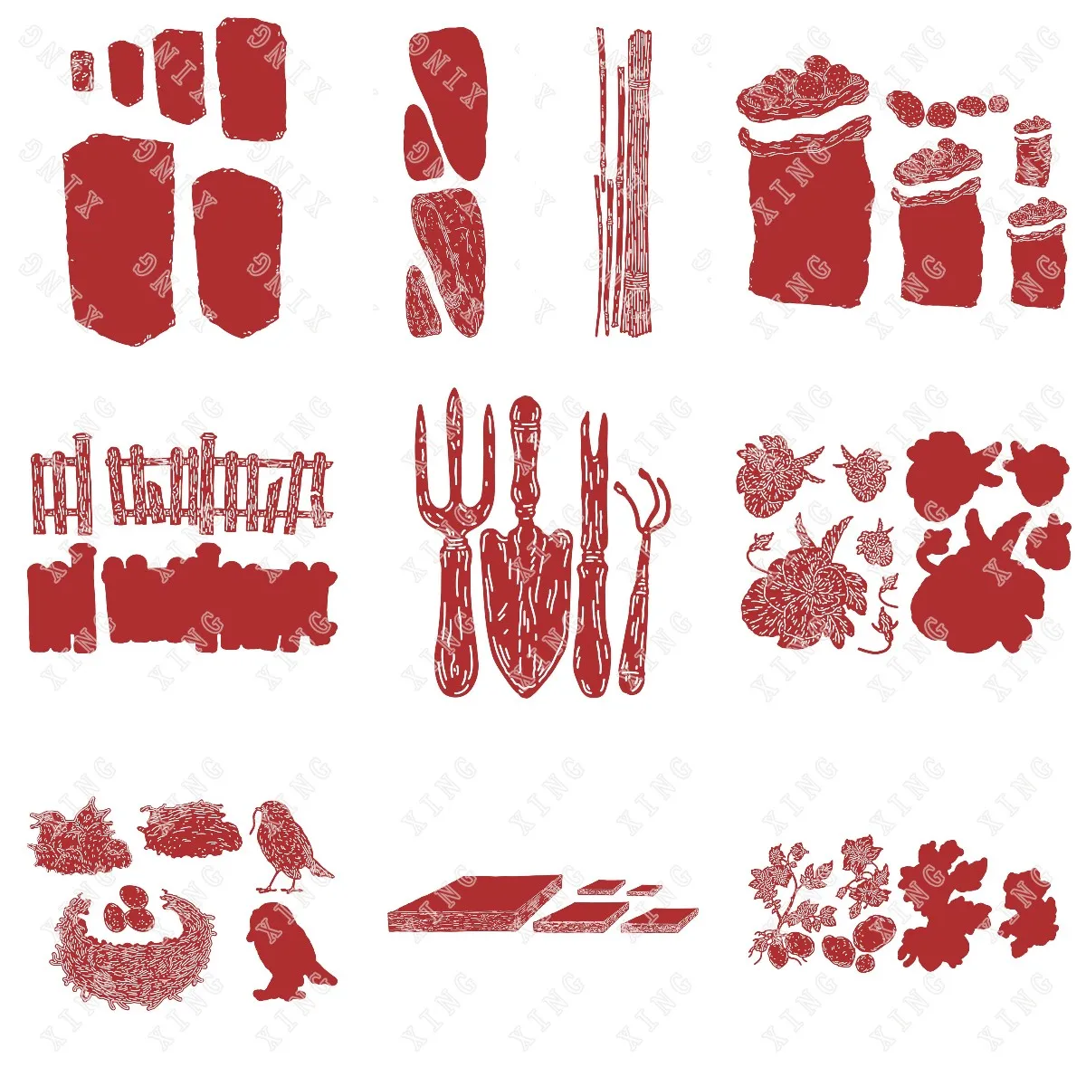 

2022 New Craft Metal Cutting Dies Gunny Sack Home Brick by Brick Wickerwork Harvest Fence Die Set Diy Paper Scrapbook Coloring