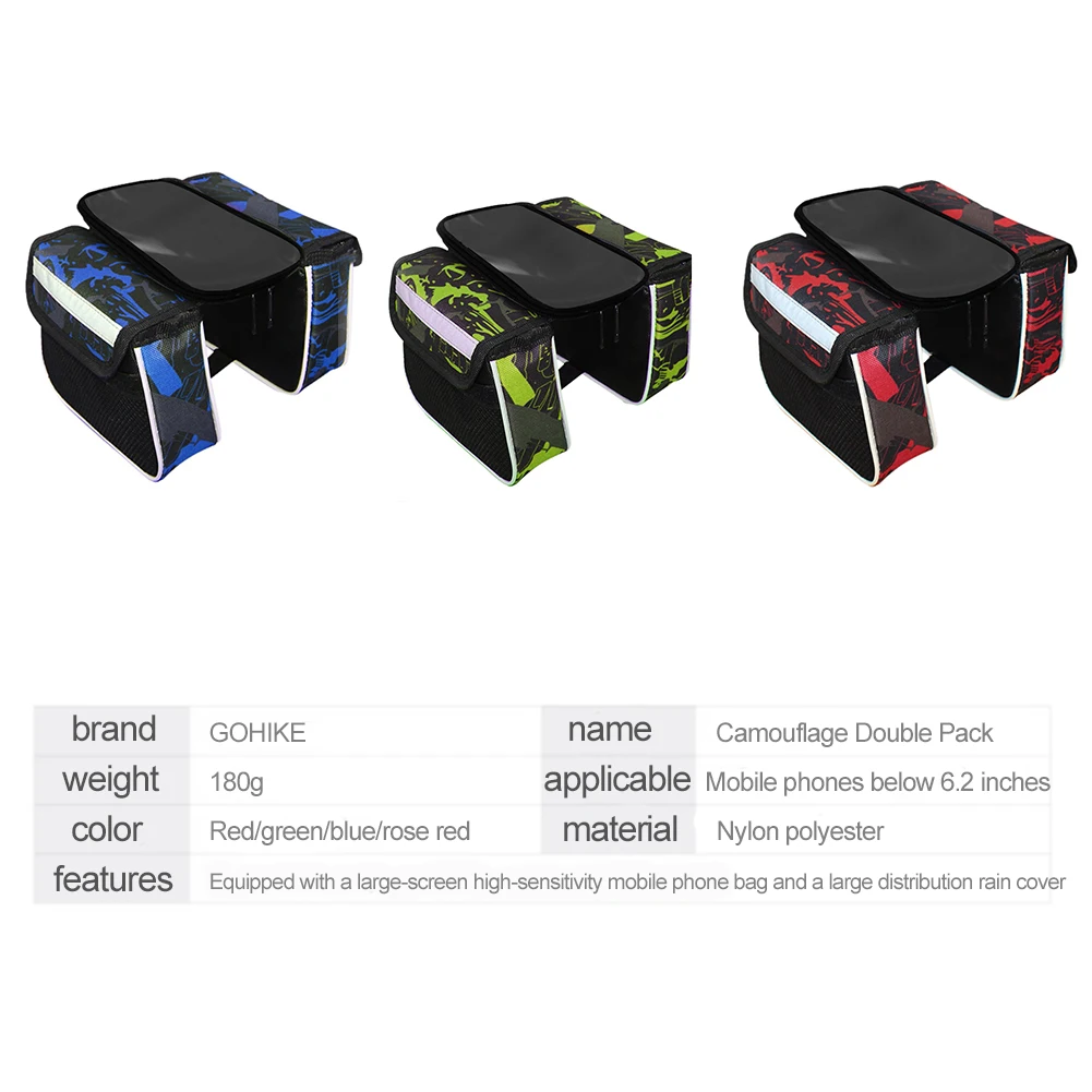 

Riding Outdoor Bicycle Touch Screen Mobile Phone Bag Waterproof Mountain Bike Front Beam Bag Bicycle Saddle Bag Large Capacity