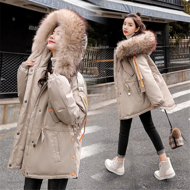 2020 осенне зимнее пальто на утином пуху Женское с большим меховым воротником и