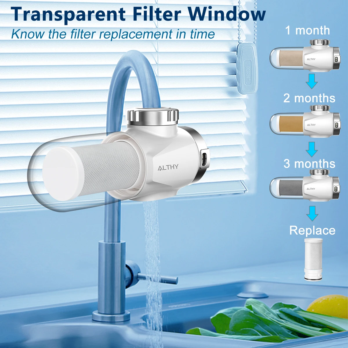 ALTHY ACF System Faucet Water Filter, Tap Water Purifier, Reduces Lead, Chlorine & Bad Taste NSF Certified 320-Gallon Kitchen images - 6