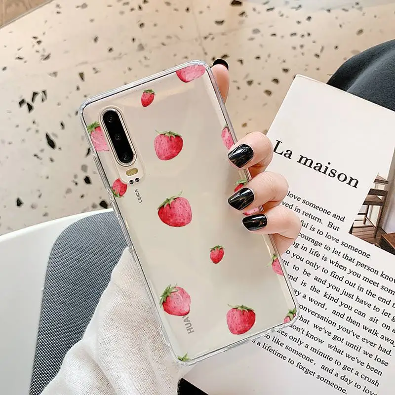

Cute Strawberry Cherry Phone Case Transparent for Samsung A71 S9 10 20 HUAWEI p30 40 honor 10i 8x xiaomi note 8 Pro 10t 11