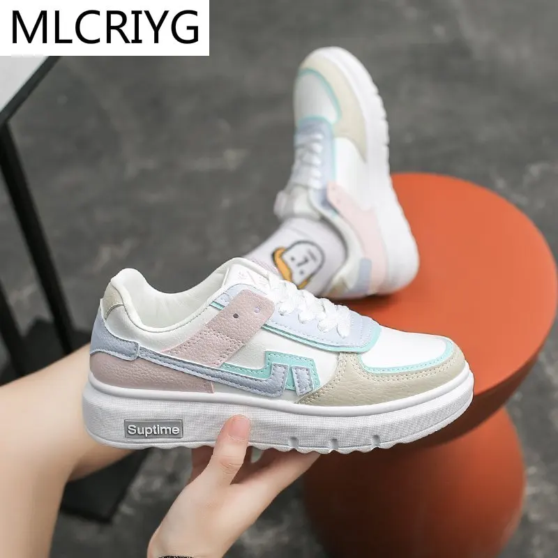 

Spring Autumn New Woman Lace-up Vulcanized Shoes Platform Walking Comfort 2021 Plus Size Woman Casual Color Matching Sneaker