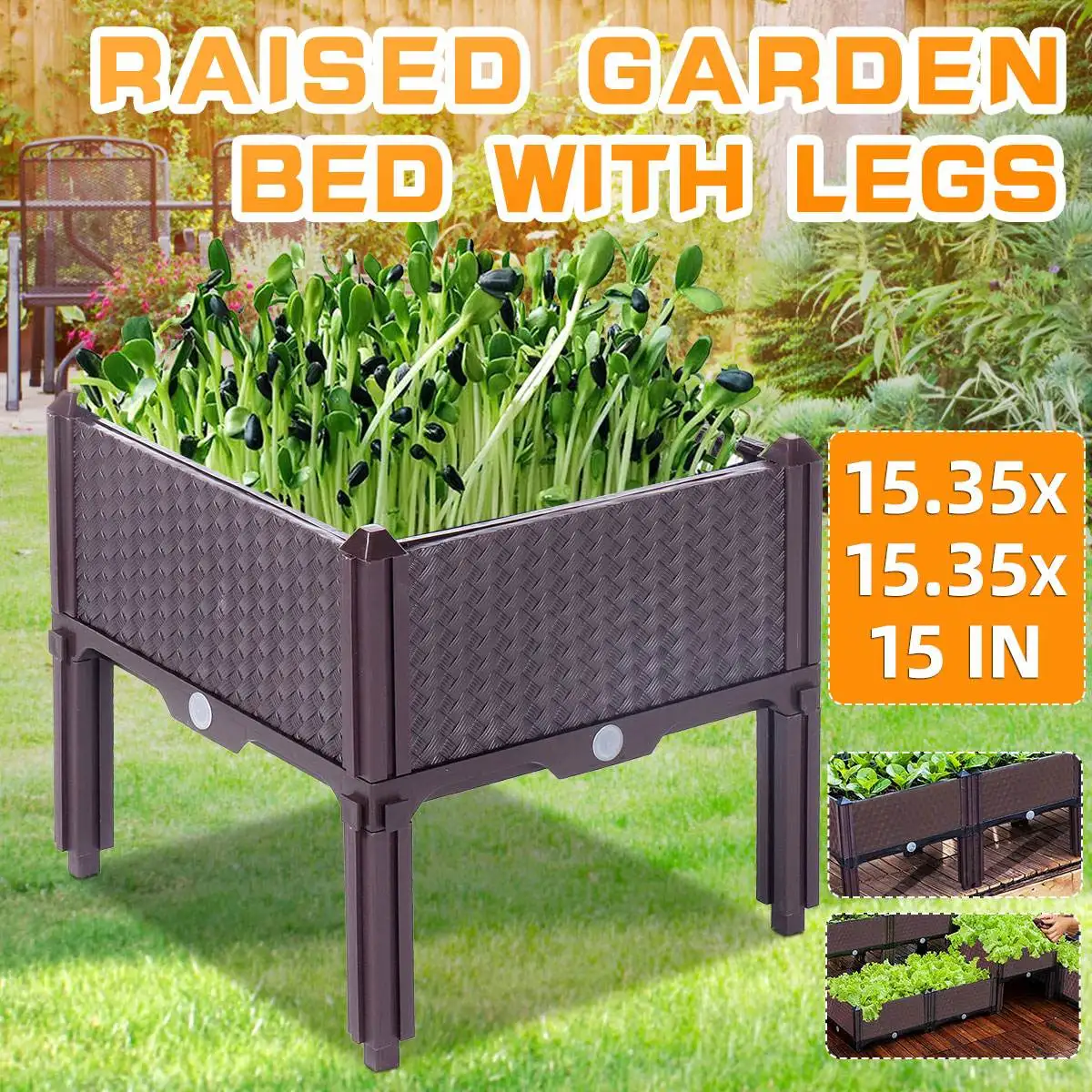 

39x39x38CM Raised Planter Box With Breathable Leg Patio Outdoor Elevated Garden Bed For Vegetable Flower Plants Nursery Pot