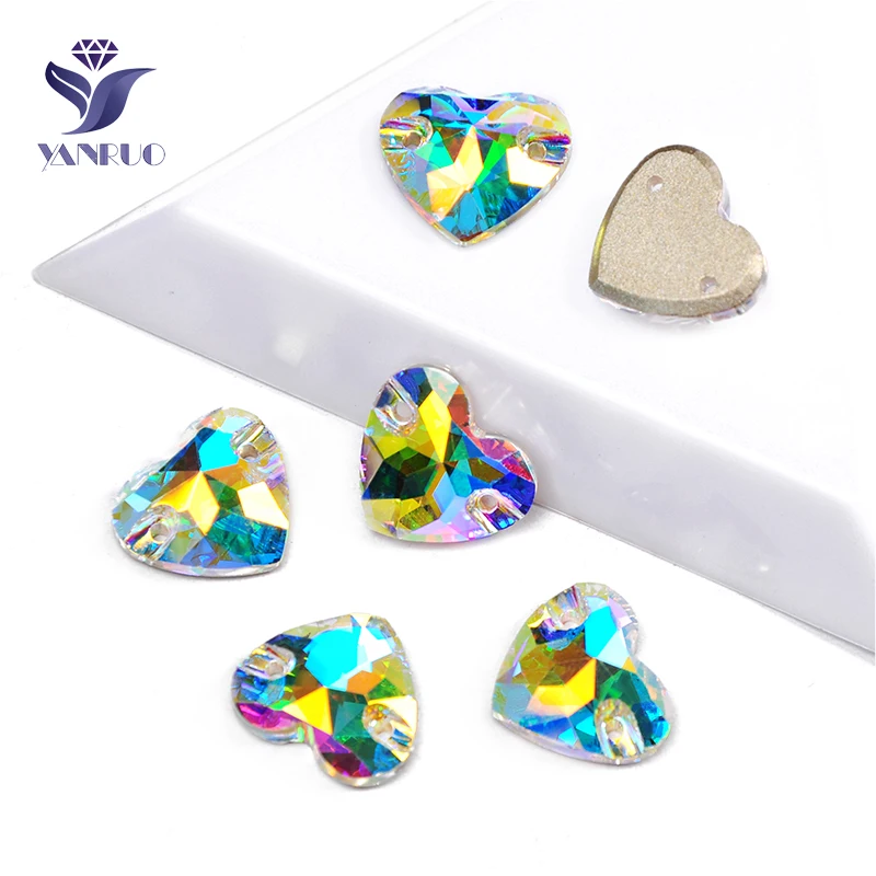 

YANRUO 3259 All Sizes AB Heart DIY Crafts Flatback Strass Glass Rhinestones Sew On Stones And Crystals For Dress Decoration