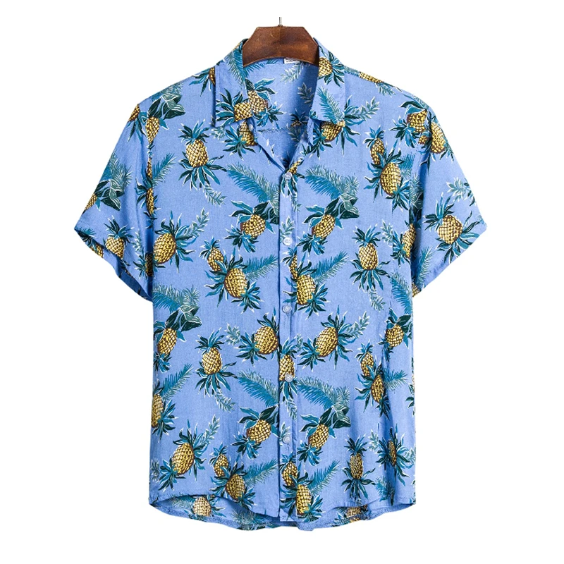 

Hawaiian Shirt for Men Pineapple Print Thin Tops Casual Short Sleeve Fruit Print Hawaiian Beach Holiday Vacation Male Clothing