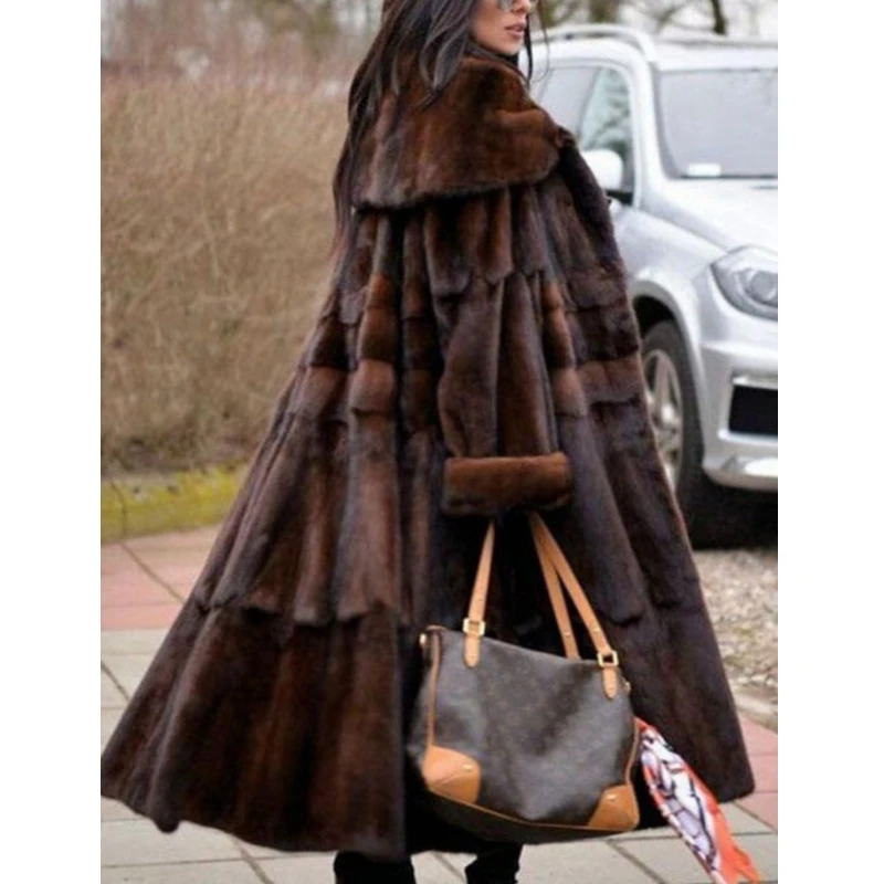 

Женское длинное пальто из искусственного меха Lugentolo, зимняя свободная уличная шуба из толстого теплого меха с длинными рукавами