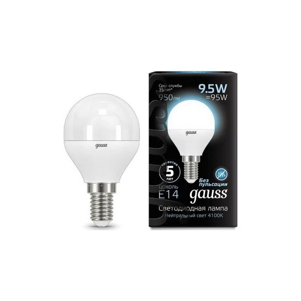Лампа GAUSS LED Globe E 14 9.5W 4100 K 105101210 | Лампы и освещение