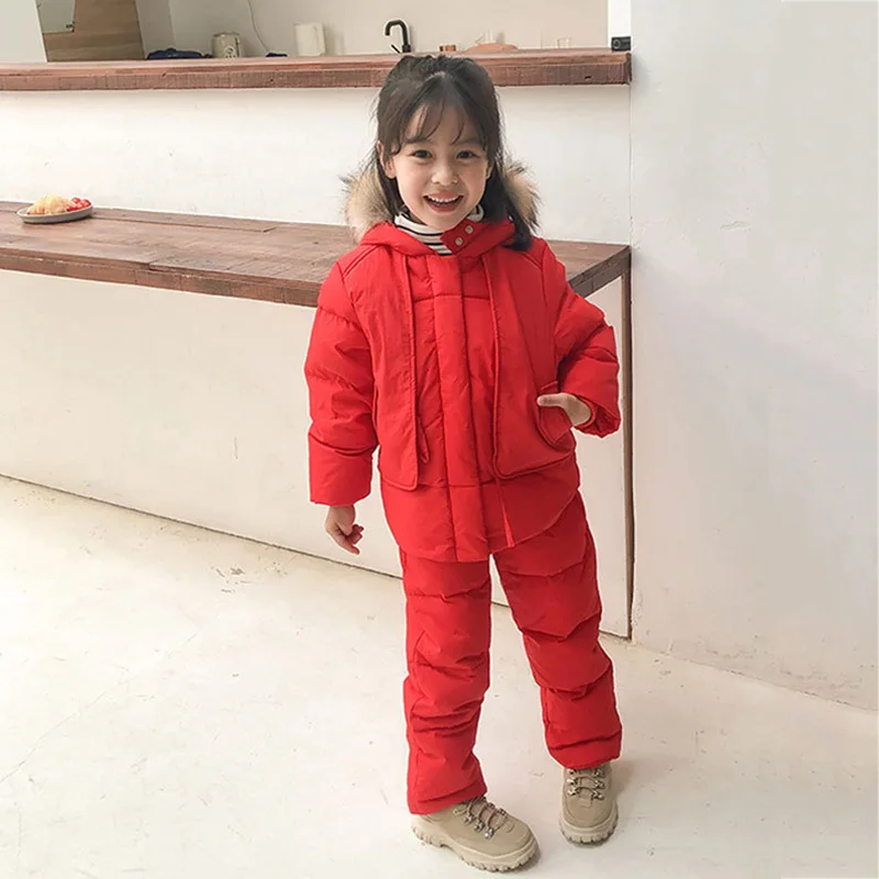 Детский Зимний пуховик комплекты теплой одежды для маленьких мальчиков и