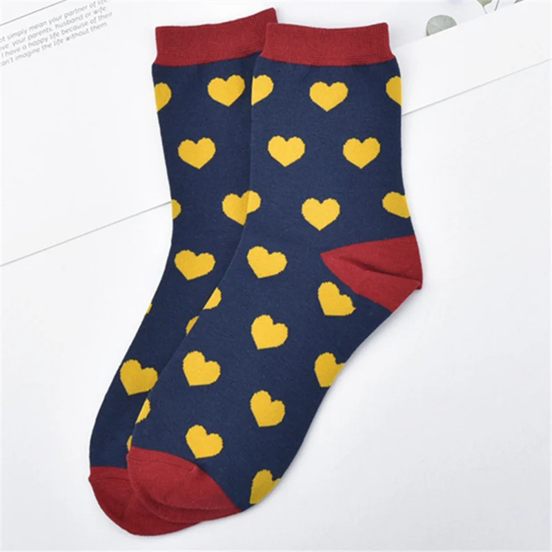 Navy Yellow Red Харадзюку разноцветное сердце «любовь» узорчатые носки счастливые смешные носки платье носки новинка милые жаккардовые с принтом Coeur mujer - Цвет: Navy Yellow Red