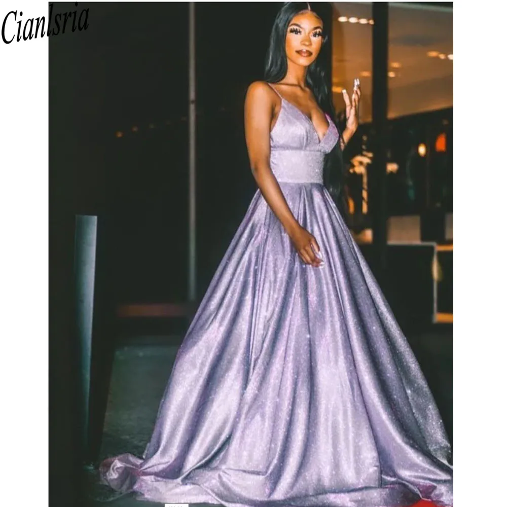 

2021 Лавандовое мусульманское вечернее платье на тонких бретельках, ТРАПЕЦИЕВИДНОЕ атласное длинное платье для выпускного вечера