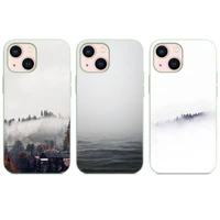 fog mountain wood tree phone case green color for iphone 13 12 11 mini pro max x xr xs 8 7 6 plus cover funda