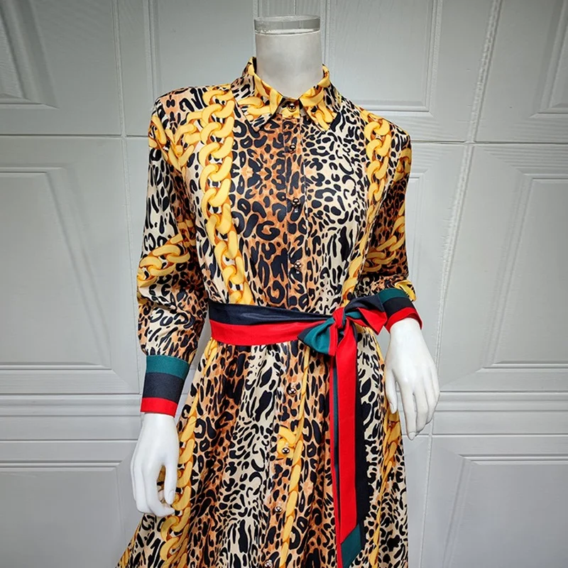 Long Sleeve Leopard Print Kaftan Muslim Dress Abaya Dubai Caftan Marocain Vestido Longo African Dresses For Women Djellaba Femme