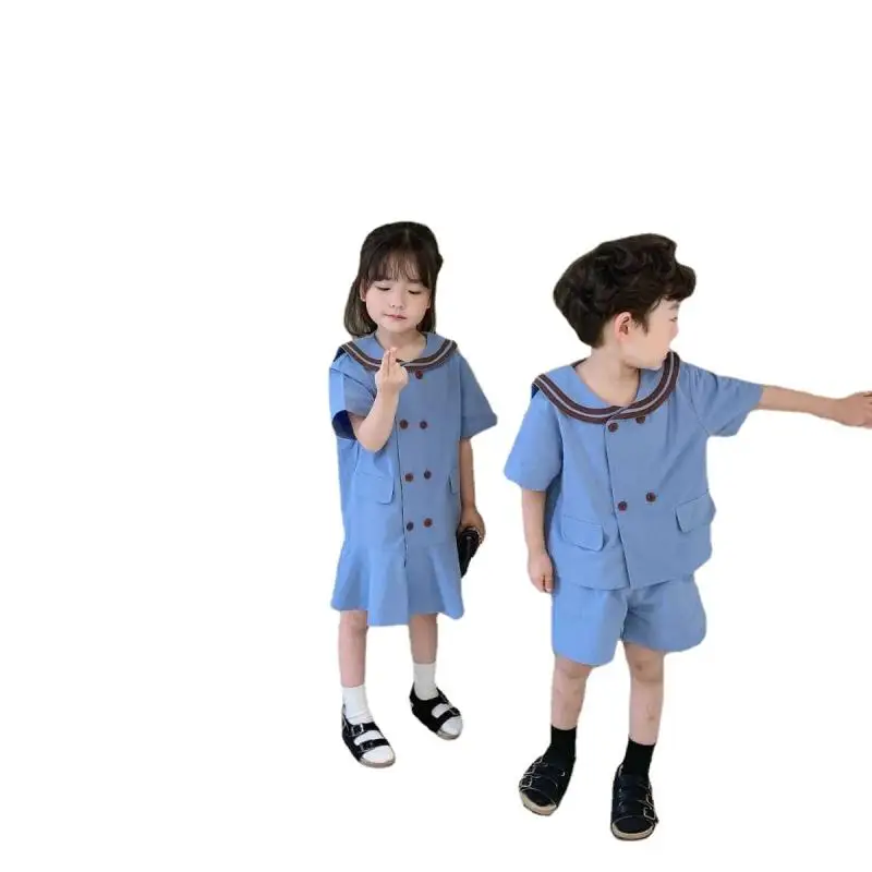 

Kids Sister Brother Matching Outfits Baby Boy Tops+Shorts Suits Toddler Girls One Piece Dress 2021 Summe New Children's Clothes