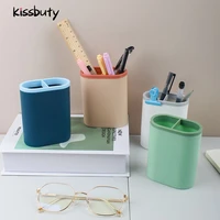 multi function kawaii 2 grid desk pen holder pencil makeup storage box desktop organizer stand case school office stationer