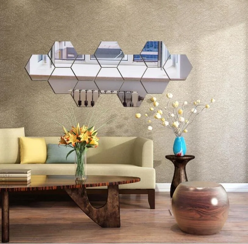 

12Pcs 3D Mirror Hexagon Vinyl Removable Wall Sticker Decal Home Decor Decorations DIY Living Room Decal Art Ornaments