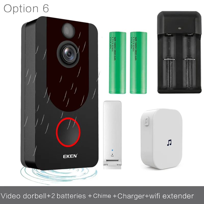 option 6 Eken V7 видеодомофон 1080p Full HD видео дверной звонок ночного видения беспроводная Защита сети видеозвонок Wi-Fi видеоглазок Домашний монитор домофон смартфон видео дверной звонок - Цвет: option 6