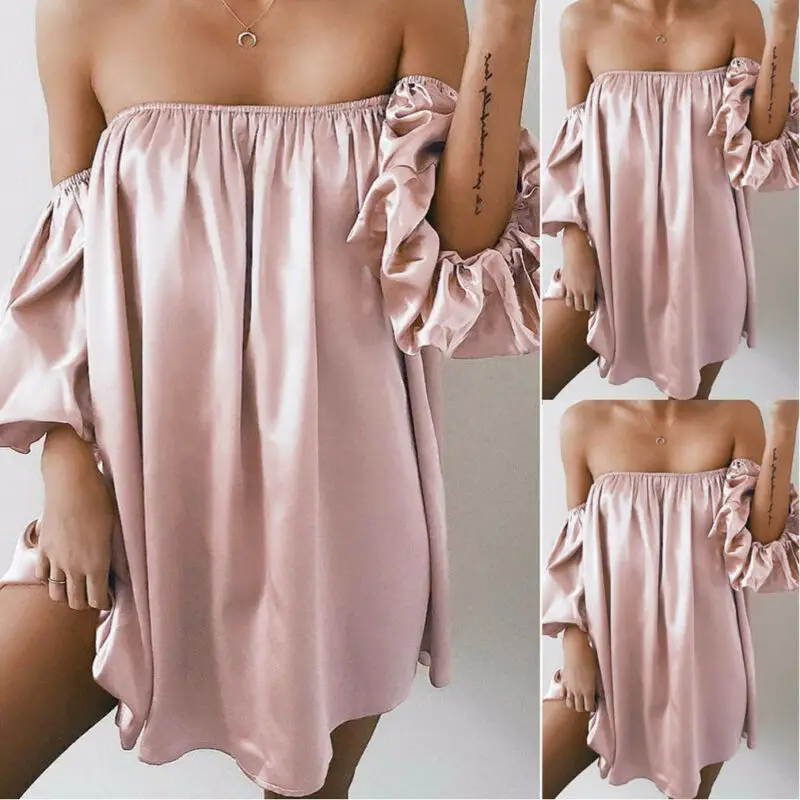 Женское однотонное платье с воланом длинным рукавом и оборками | Женская одежда