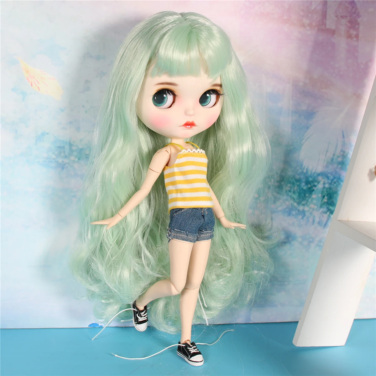 ICY factory blyth кукла на заказ, индивидуальная кукла, лицо, белая кожа, соединение тела, bjd, матовое лицо, бледно-зеленые волосы, 30 см, 1/6 игрушка