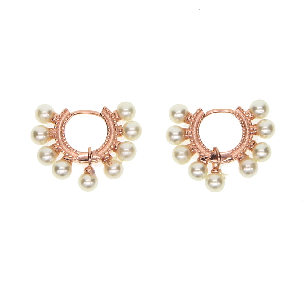 Женские классические серьги кольца из серебра 925 пробы с жемчугом 9 шт.