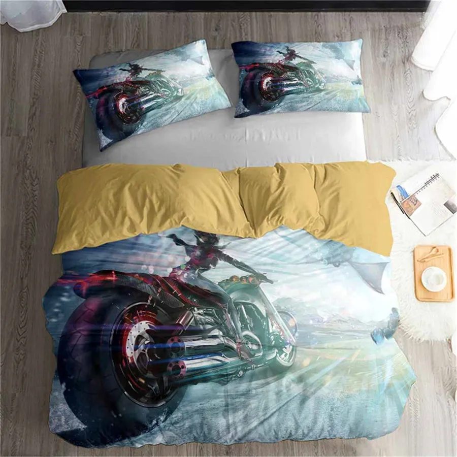 HELENGILI 3D Постельное белье с принтом &quotмотоцикл&quot постельное Bedcloth Наволочка на