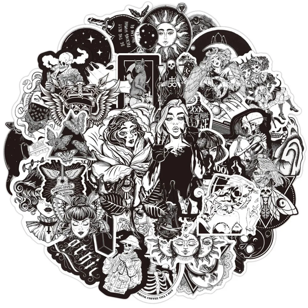 103050pcs black and white witch moon gothic graffiti stickers decals car luggage phone laptop motorcycle cool sticker kids toy free global shipping