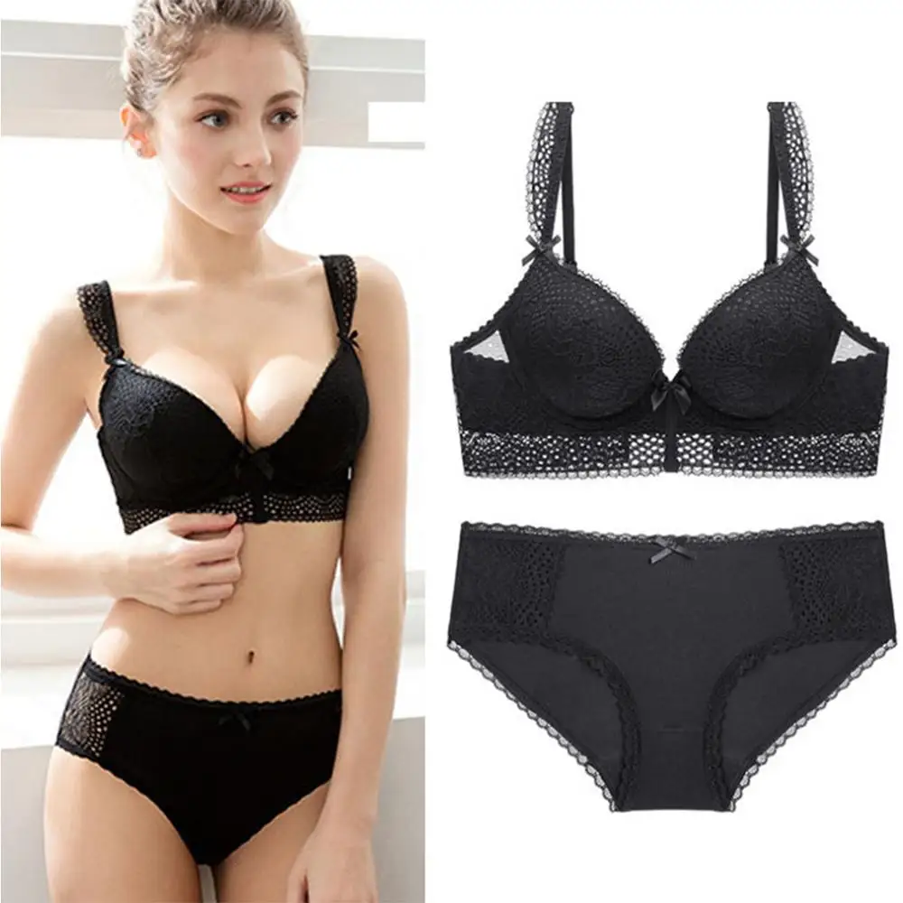 

Irene Tinnie Super Gather Sexy Underwear Set Women Bras Deep V Purple Brassiere Thick Push Up Bra Panties Set Lace Lingerie Sets