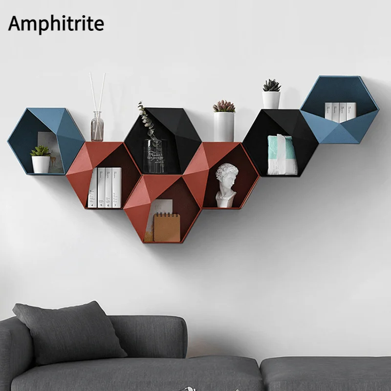 

Geometric Wall Support For The Living Room Wall Structure With Simple Floating Shelf Design For Plant And Flower Decoration In