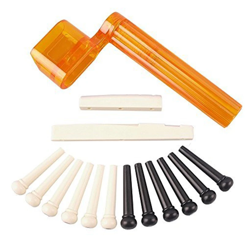 

Tint Bridge Pin+String Winder Plus Nut Saddle Set for Acoustic Guitar, Black & white, 6 Piece