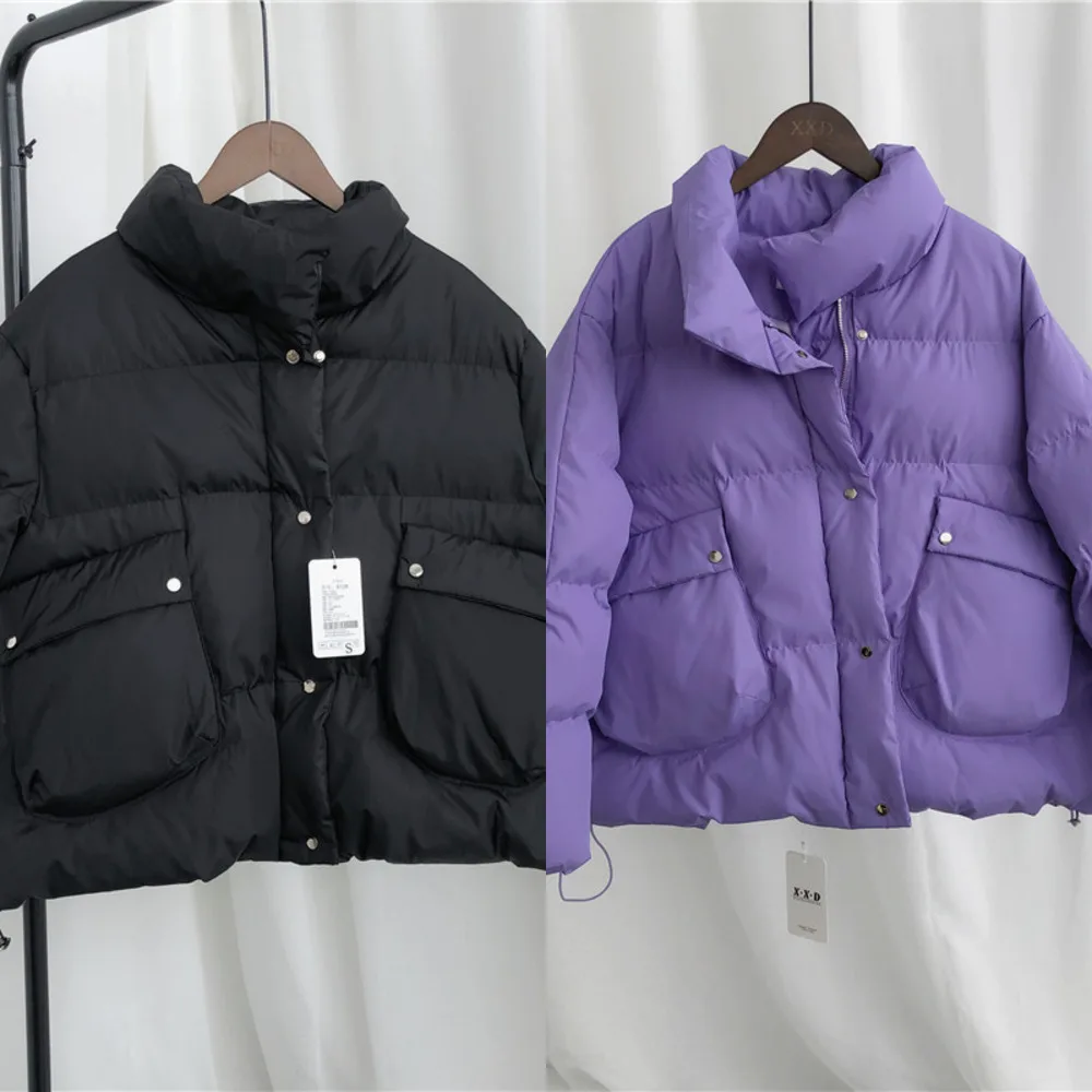 

Winter 2020 New Multi Colors Ladies Thick Fashion Big Pocket Short Casual Cotton-padded Coats Purple Size Women QB213