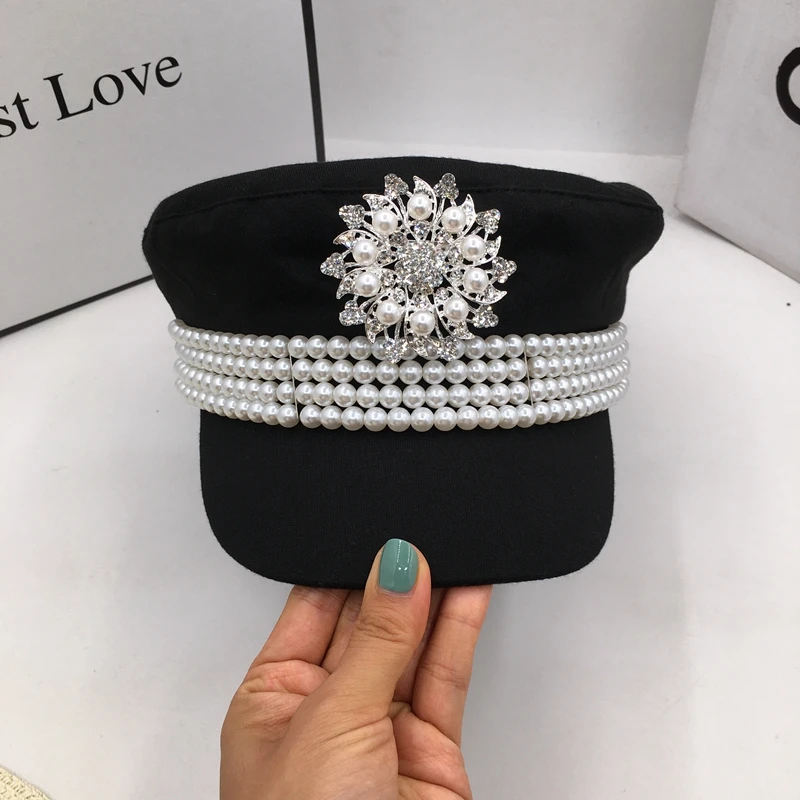 Осенне зимняя тканевая шапка европейские и американские маленькие жемчужные