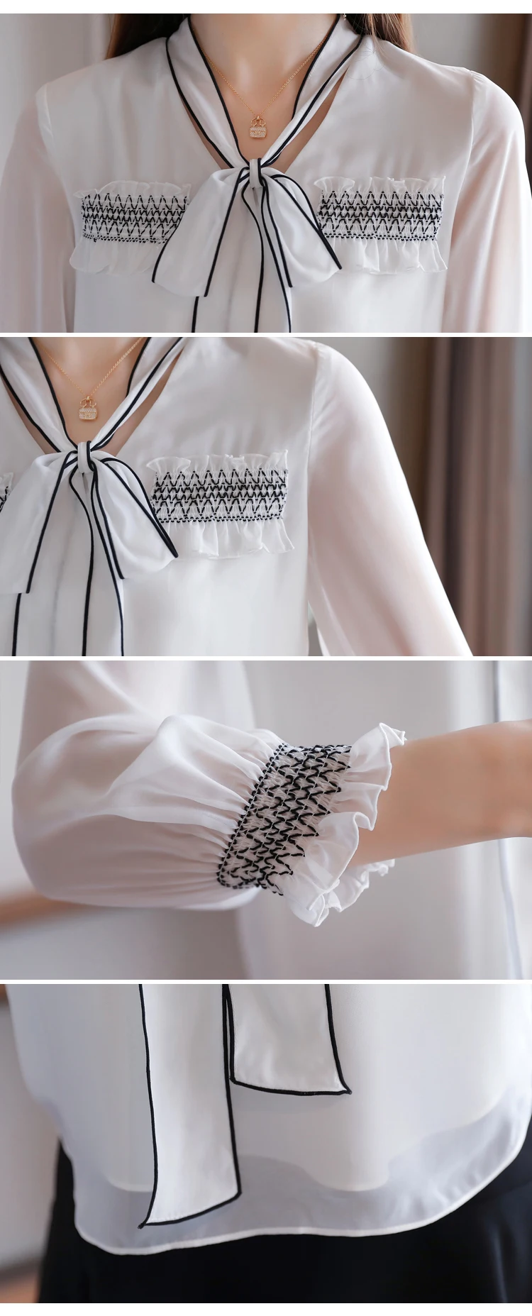 

Blusas Femininas Elegante Bow V-neck 2020 Autumn New Women's Tops Lantern Long Sleeve White Shirt Chiffon Blouse Shirt 518F