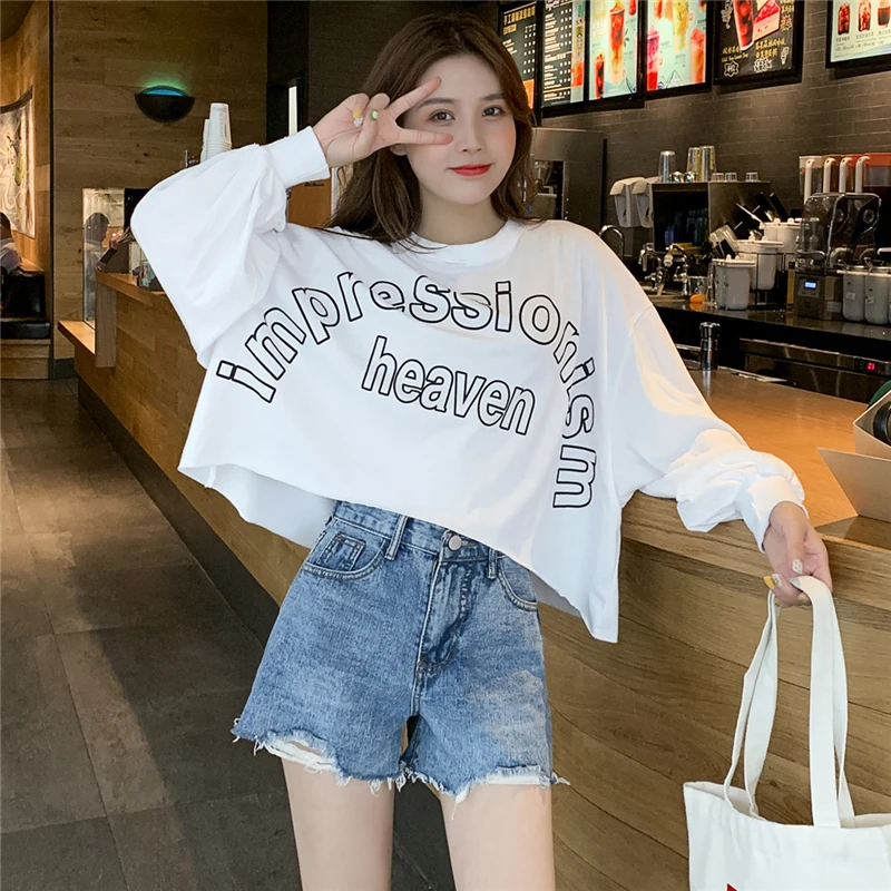 Женский короткий свитер с буквенным принтом длинный рукав летучая мышь тонкий