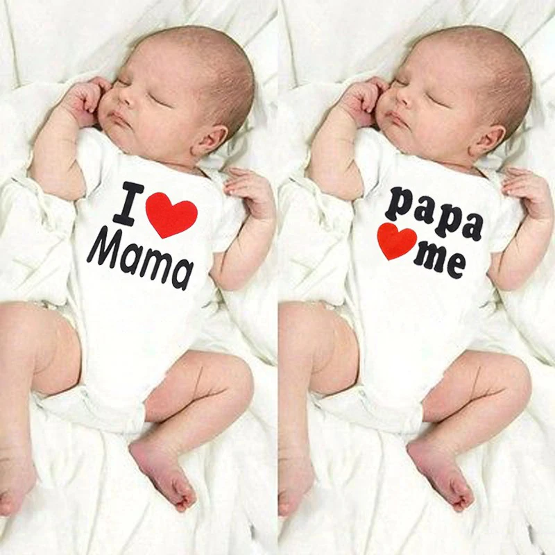 Mono de dise&ntilde;o I Love Mama Papa Love Me para beb&eacute;, ropa blanca de manga corta para ni&ntilde;o y ni&ntilde;a, monos para ni&ntilde;o peque&ntilde;o, regalo para el d&iacute;a de la madre/padre-0