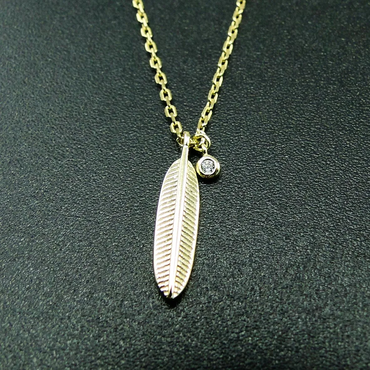 

Dainty Necklace Yellow Gold in 925 Sterling Silver Leaf & CZ Womens Pendant Necklace For Gift
