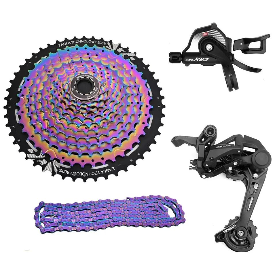 Sensah Colorful 11 Speed MTB Groupset Shifter Rear Derailleur X11 Chain 11s 11-50T Cassette Rainbow 4 kits For Shimano XT M8000