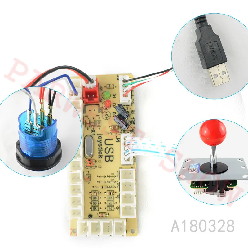 Нулевая задержка DIY аркадная часть USB управления энкодером для rapsberry PI и ПК с аркадной светодиодная кнопка и 5-контактный Хрустальный шариковый джойстик