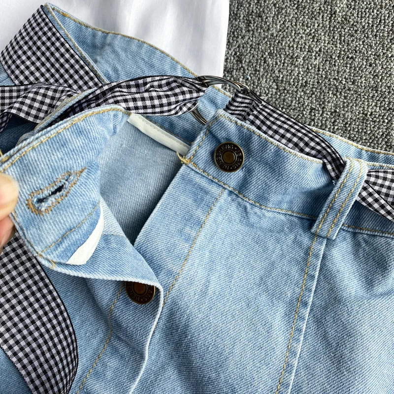 Женское платье с коротким рукавом и джинсовой юбкой комплект из двух предметов в