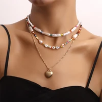 irregular pearl choker necklace for women fashion statement colorful beads chain heart pendant necklaces boho jewelry new gifts