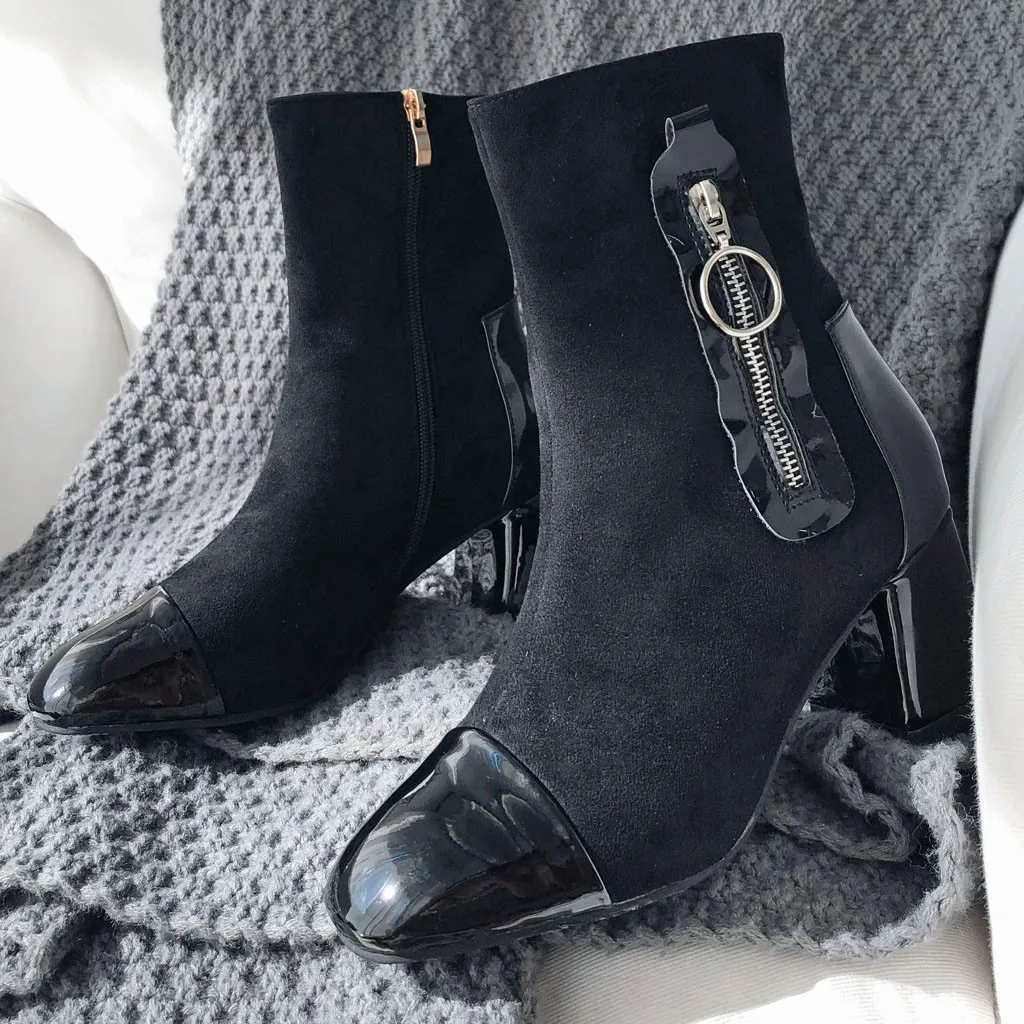 

Martin Boots Women Stitching Ladies Vintage Wedge Rough Ankle Boot Female Comfort Shoes Zipper Decoration