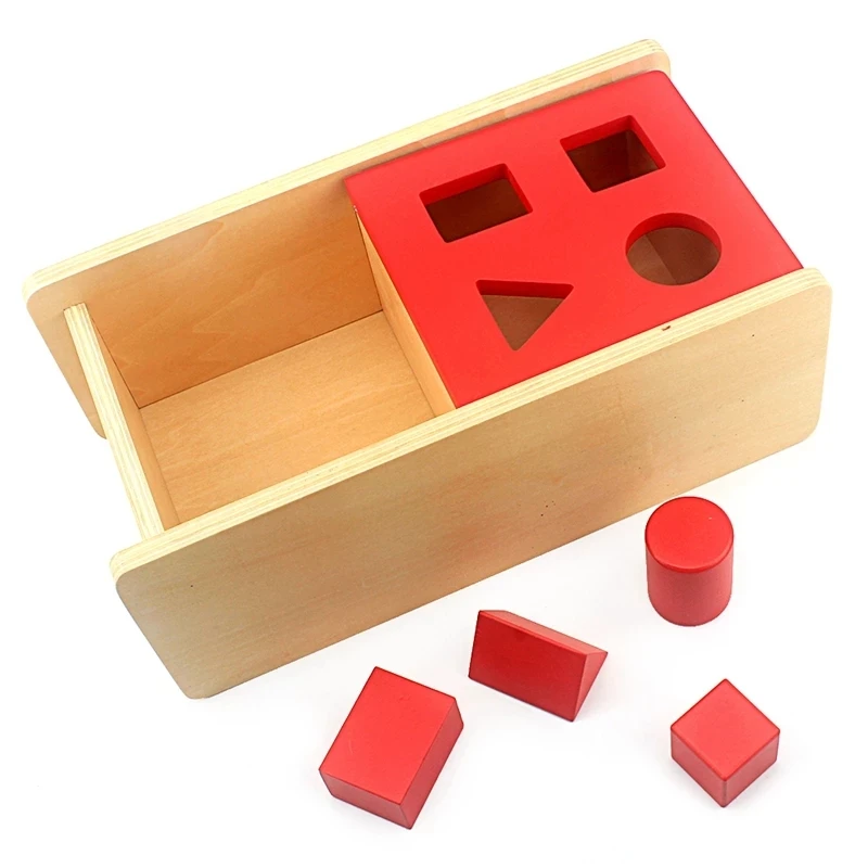 

Детская игрушка Монтессори, коробка для ухода за детьми с откидной крышкой, 4 формы, деревянное обучение, Дошкольная тренировка, практичные ...