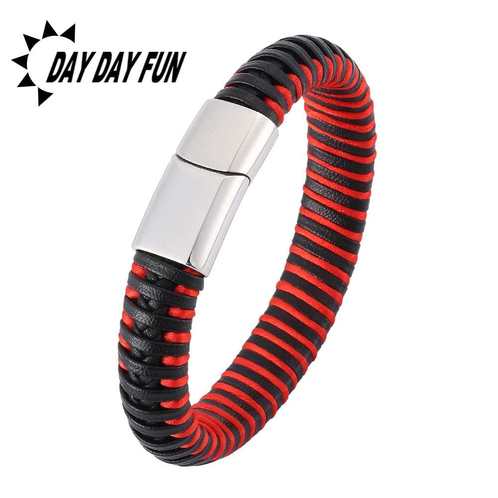 Новый красный веревка смешанный черный кожаный плетеный браслет мужские